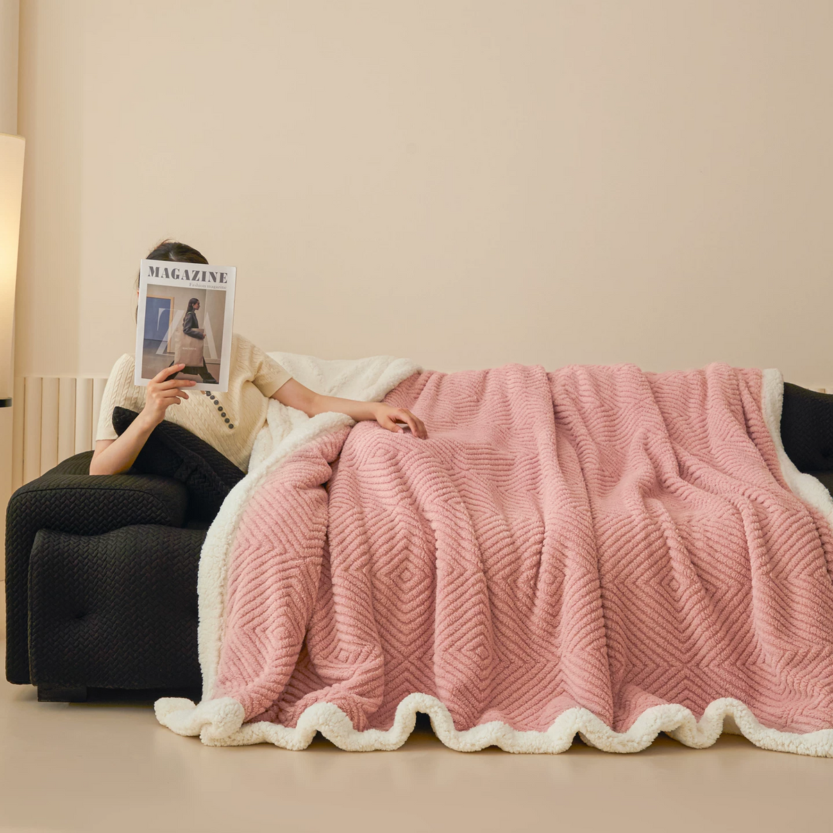 Diamond-Weave Sherpa Throw Blanket - image 19