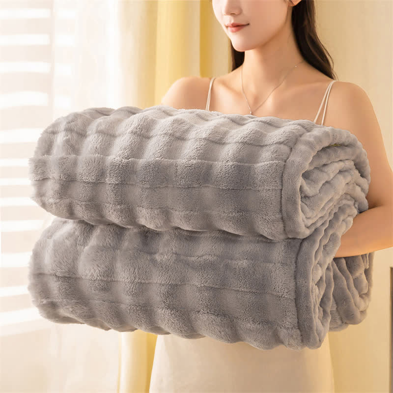 Grid Embossed Thickened Thermal Blanket - Light Gray - 79"W x 90"L - image 15