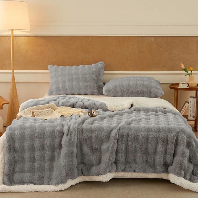Wavy Plush Fleece Double-Layer Sherpa Blanket - Light Gray - 2PCS Pillowcases - 19" x 29" - image 12