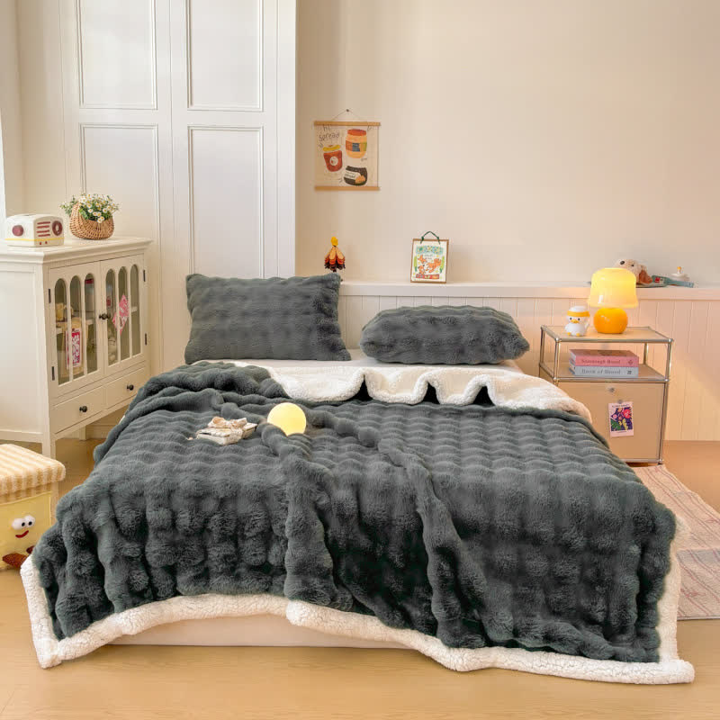 Wavy Plush Fleece Double-Layer Sherpa Blanket - Dark Gray - 2PCS Pillowcases - 19" x 29" - image 20