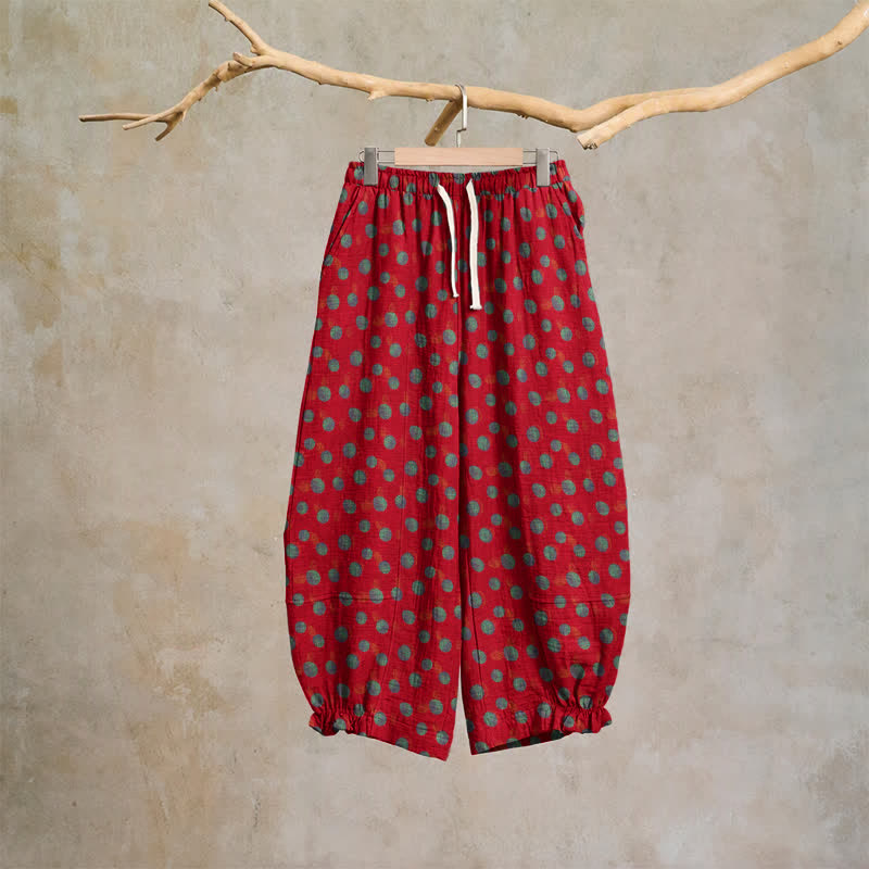 Polka Dot Cotton Harem Pants - Red - XL - image 0