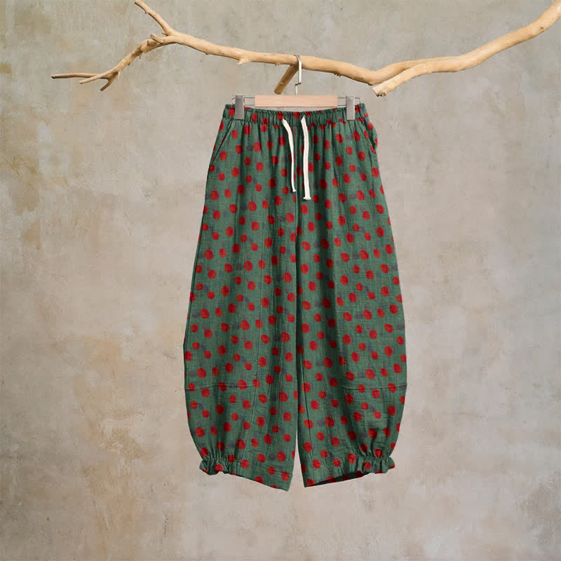 Polka Dot Cotton Harem Pants - Green - XL - image 6