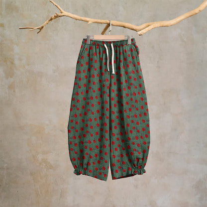 Polka Dot Cotton Harem Pants - Green - XL - image 6