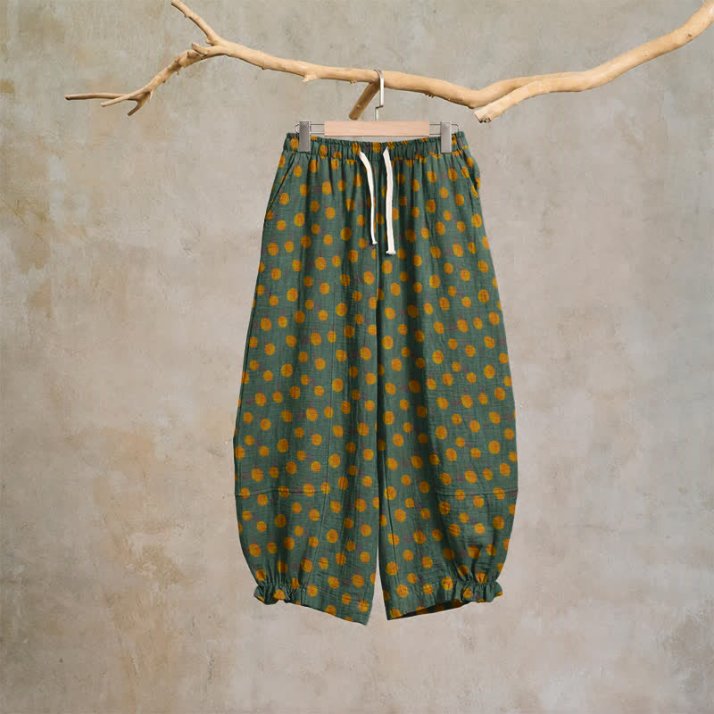 Polka Dot Cotton Harem Pants - Dark Green - XL - image 12