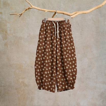 Polka Dot Cotton Harem Pants - Brown - XL - image 24