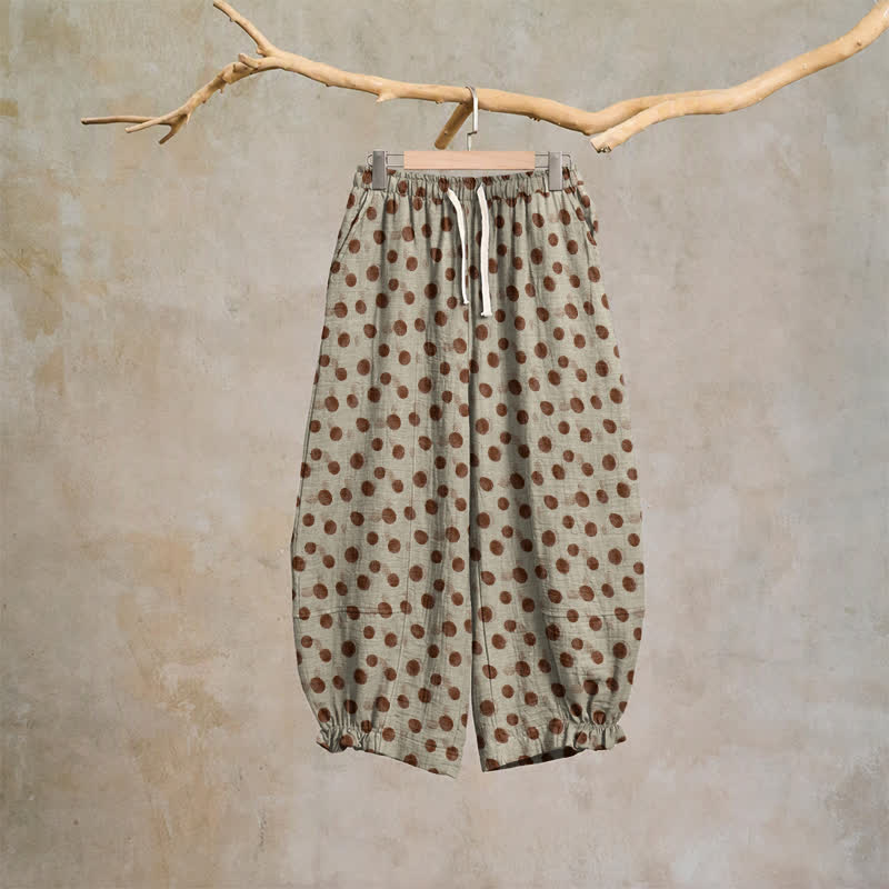Polka Dot Cotton Harem Pants - Beige - XL - image 30