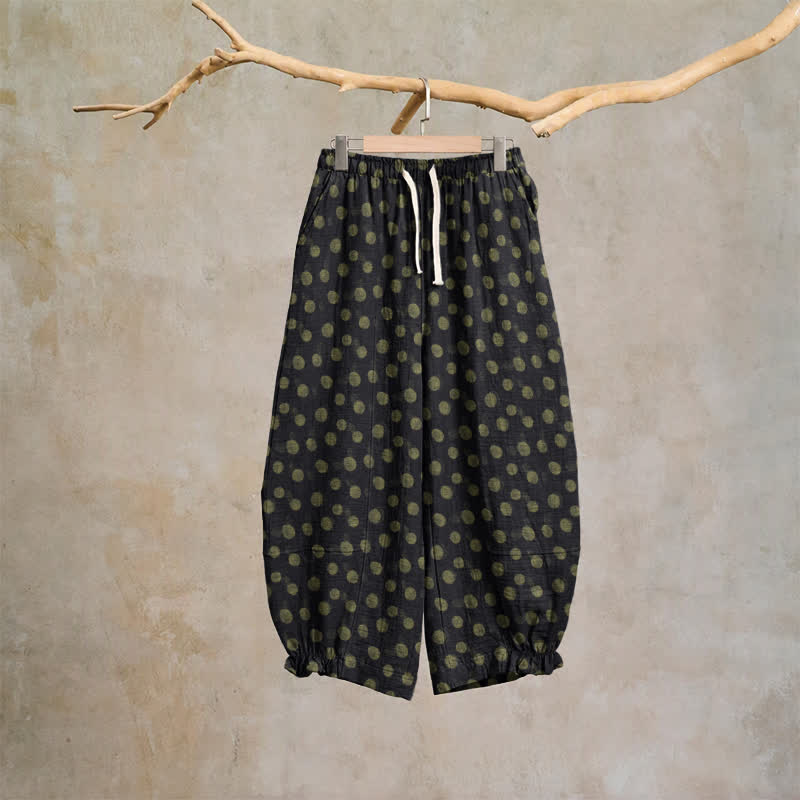 Polka Dot Cotton Harem Pants - Black - XL - image 36