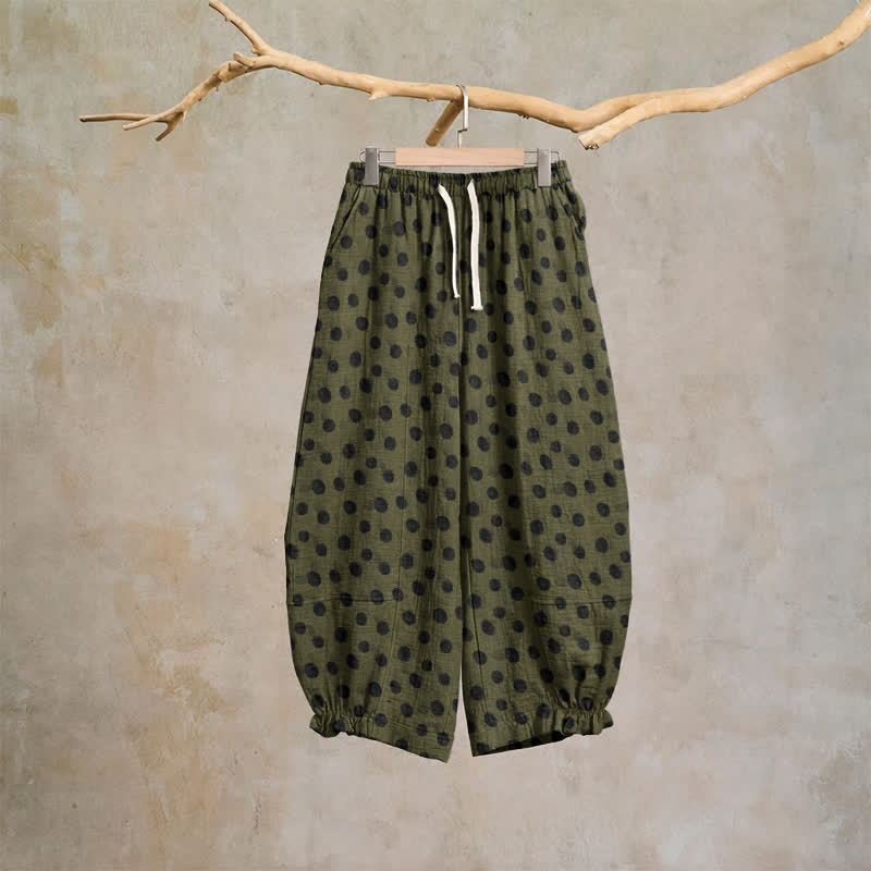 Polka Dot Cotton Harem Pants - Gray & Green - XL - image 42