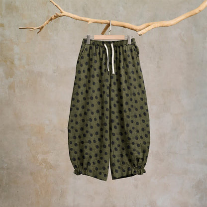 Polka Dot Cotton Harem Pants - Gray & Green - XL - image 42