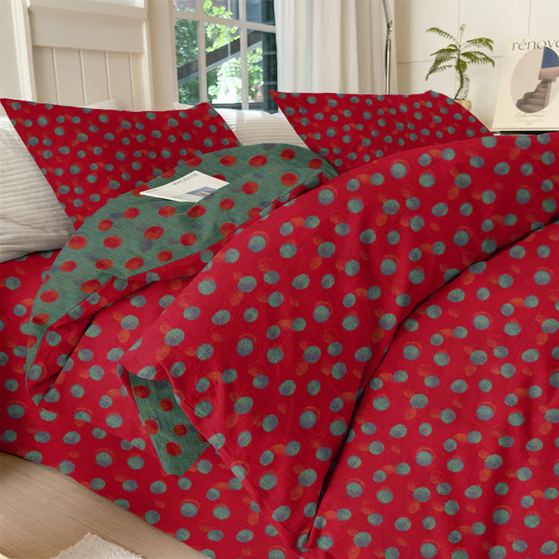 Polka Dot Reversible Cotton Duvet Cover Bedding Set - Red - Bedding Set(4PCS) - King - image 0