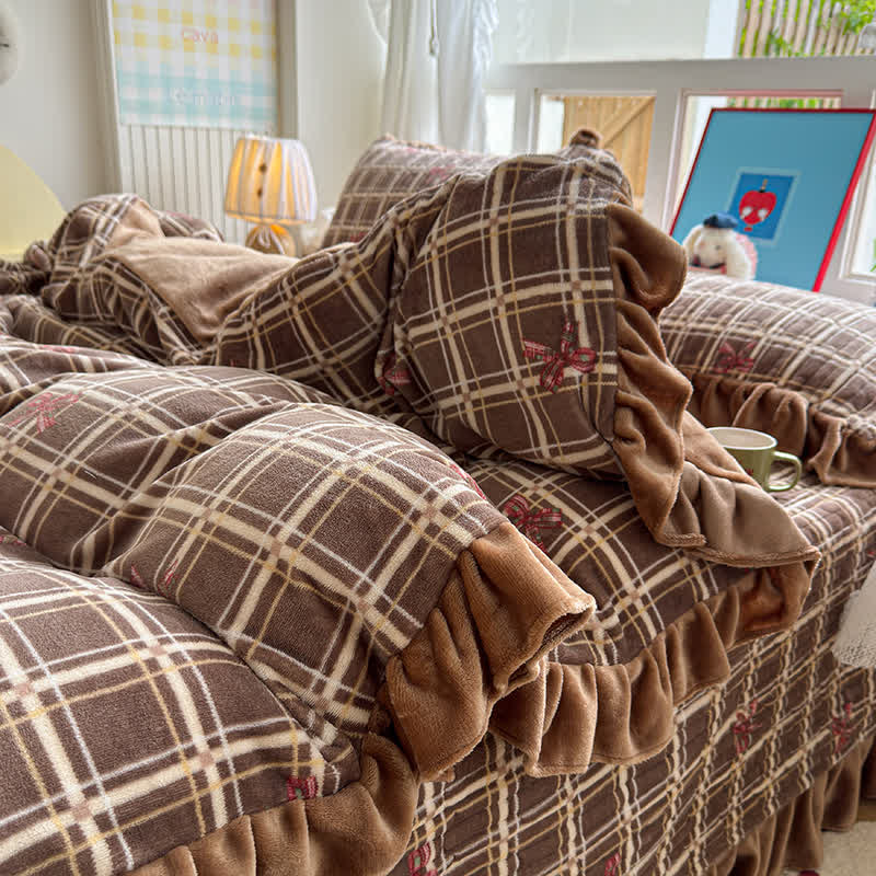 Ruffle Plaid Bow Cotton Bedding Set - image 3