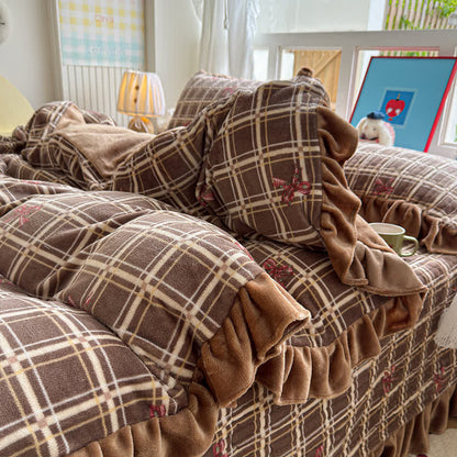 Ruffle Plaid Bow Cotton Bedding Set - image 3