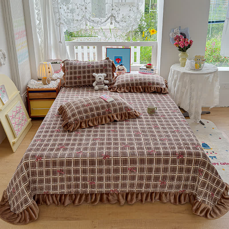 Ruffle Plaid Bow Cotton Bedding Set - image 7