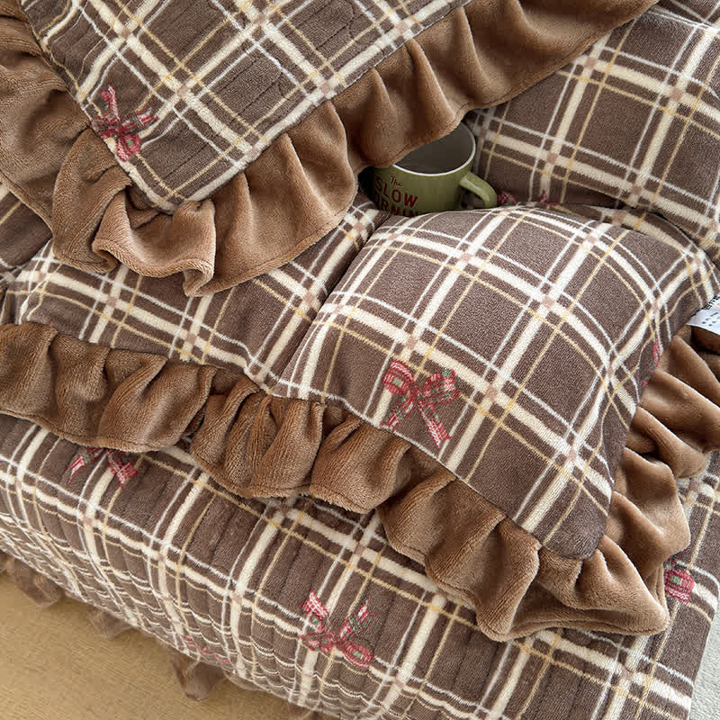 Ruffle Plaid Bow Cotton Bedding Set - image 17