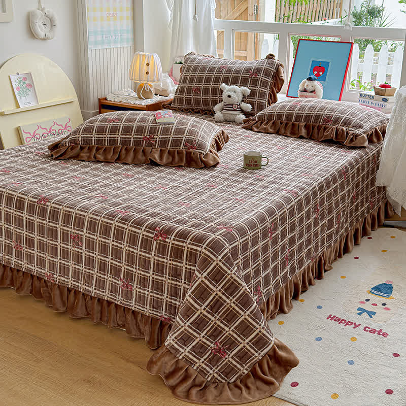 Ruffle Plaid Bow Cotton Bedding Set - image 6