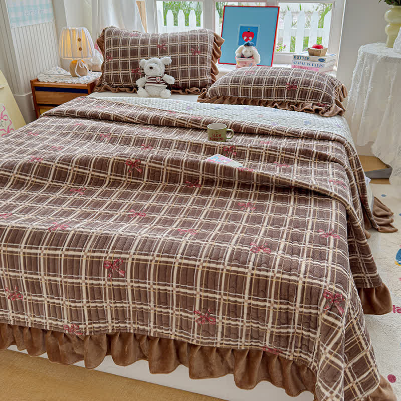 Ruffle Plaid Bow Cotton Bedding Set - image 9