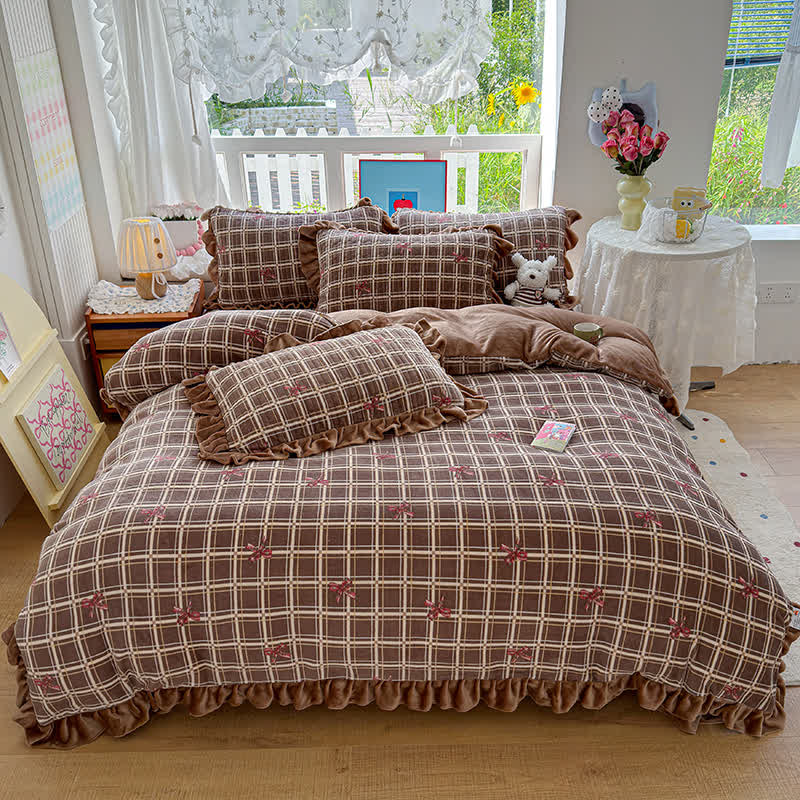 Ruffle Plaid Bow Cotton Bedding Set - image 13