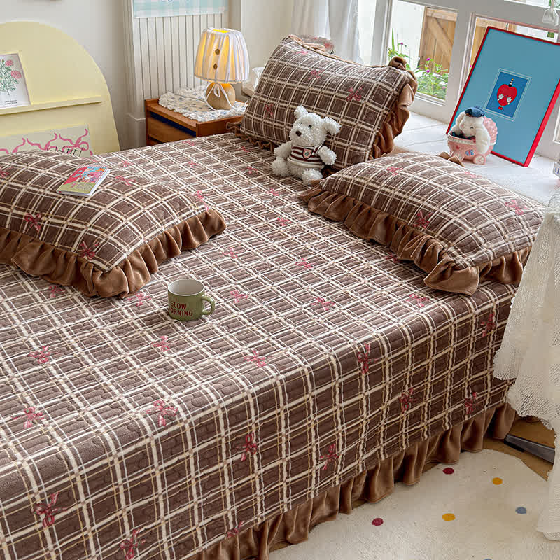 Ruffle Plaid Bow Cotton Bedding Set - image 8