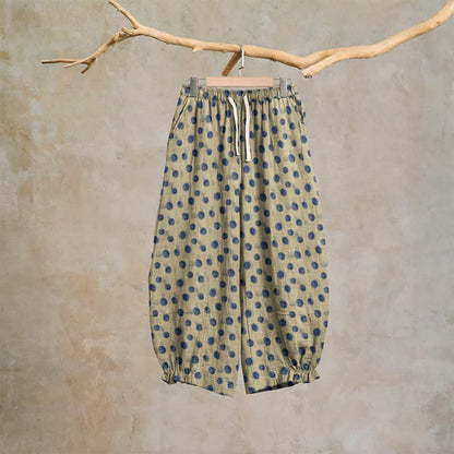 Polka Dot Cotton Harem Pants - Beige & Blue - XL - image 54