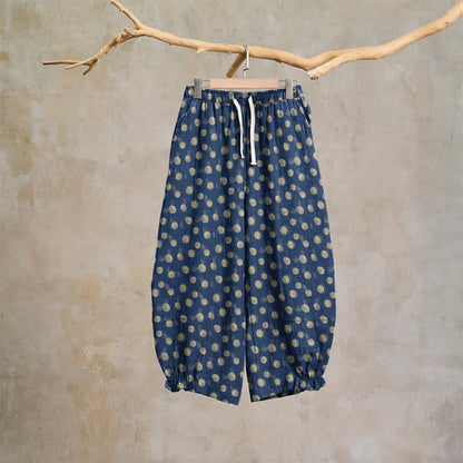 Polka Dot Cotton Harem Pants - Blue - XL - image 48