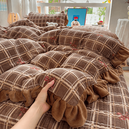 Ruffle Plaid Bow Cotton Bedding Set - image 2