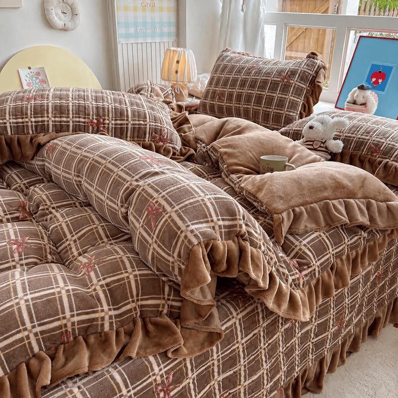 Ruffle Plaid Bow Cotton Bedding Set - image 12