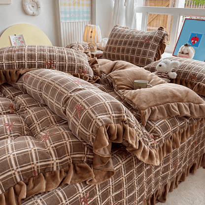 Ruffle Plaid Bow Cotton Bedding Set - image 12