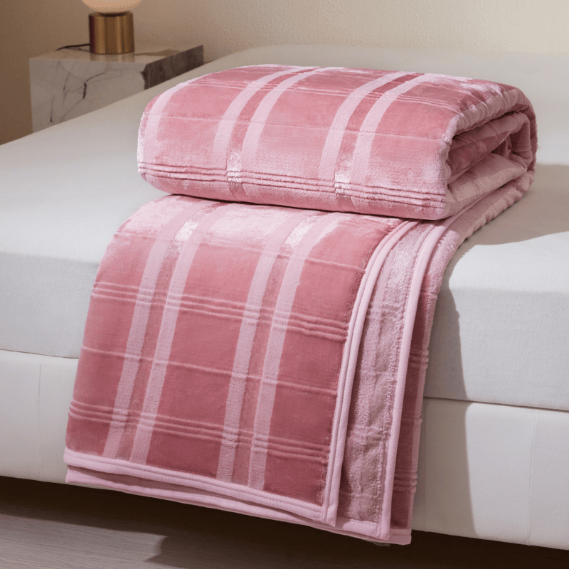 Soft Striped Plaid Fleece Blanket - Red - Blanket - 79" x 91" - image 0