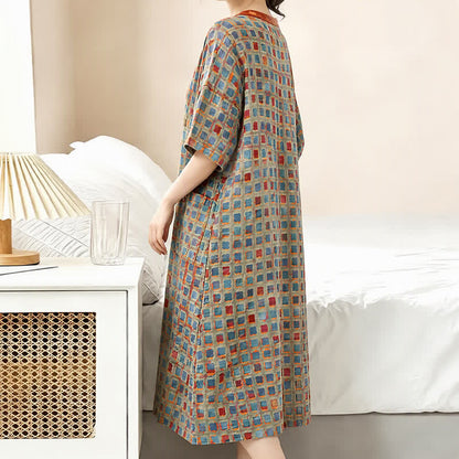 Plus Size Plaid Cotton Cardigan Nightgown - image 2