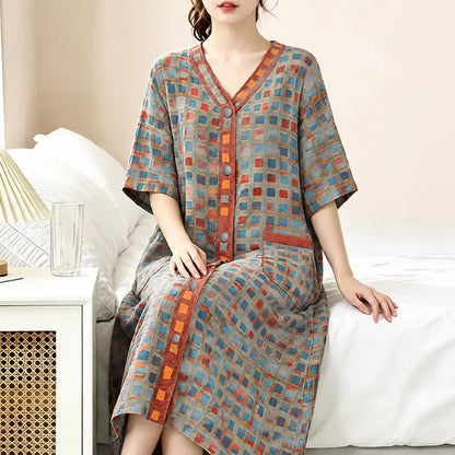 Plus Size Plaid Cotton Cardigan Nightgown - image 1