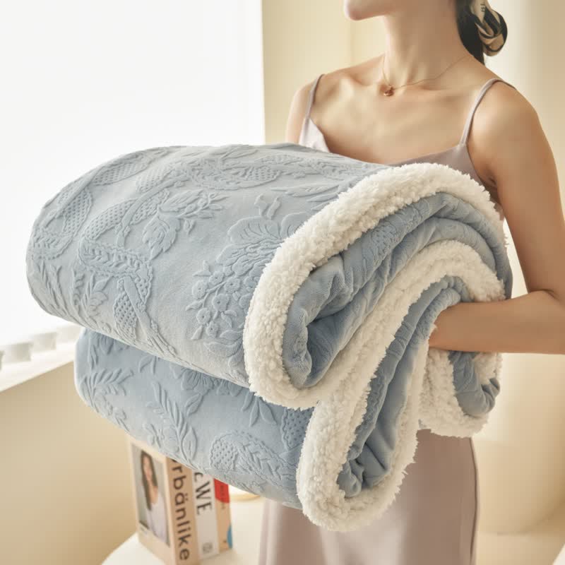 Elegant Flower Embossed Fleece Blanket - Blue - Blanket - 79" x 91" - image 0