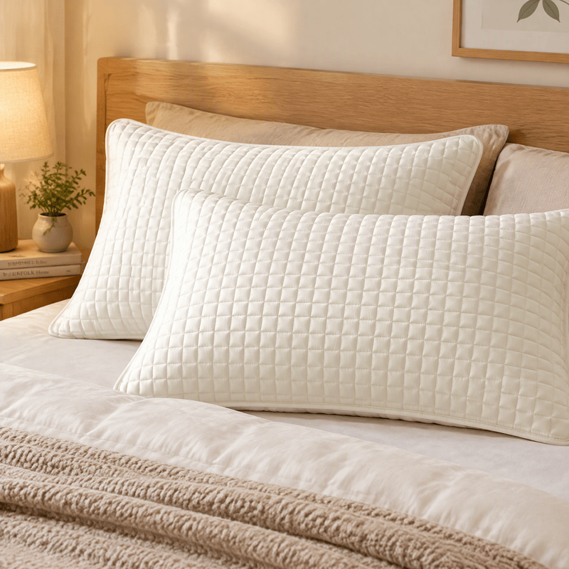 Solid Color Rectangle Grid Cotton Pillow Cover - Beige - 2PCS Pillowcases - 19" x 29" - image 0