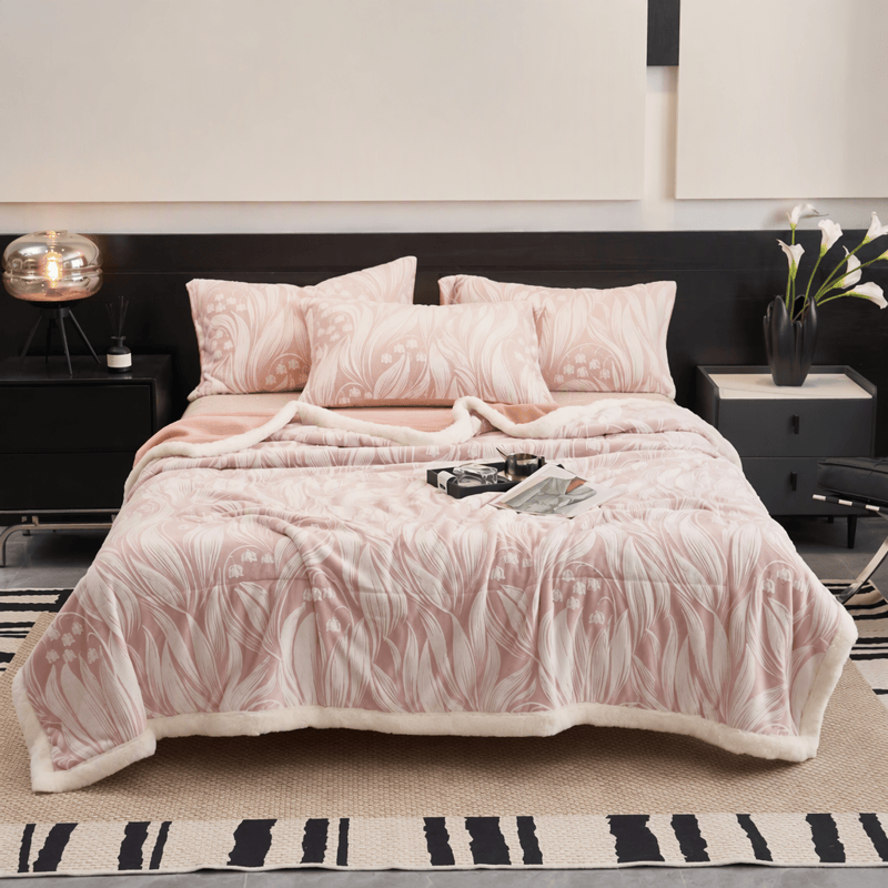 Pink Embossed Tulip Sherpa Fleece Blanket - Blanket - 79" x 91" - image 0