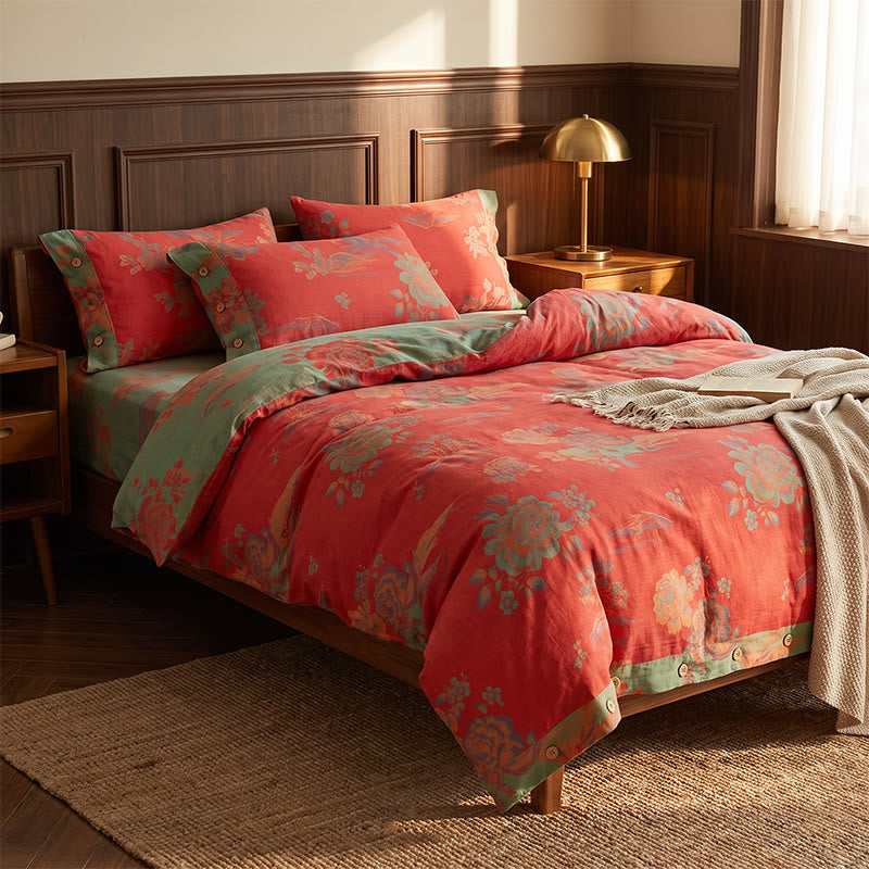 Luxurious Peony Jacquard Cotton Gauze Bedding  - image 3
