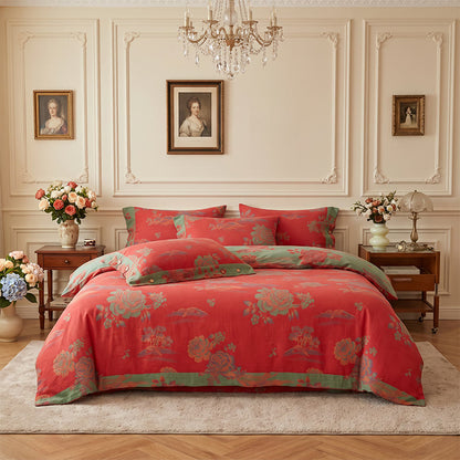 Luxurious Peony Jacquard Cotton Gauze Bedding  - image 1