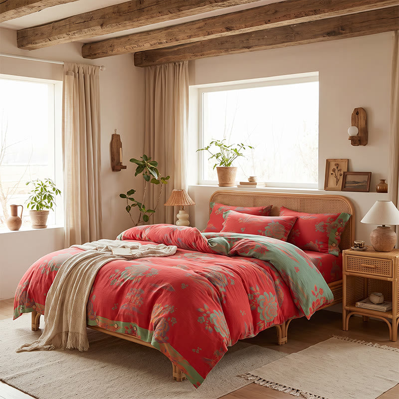 Luxurious Peony Jacquard Cotton Gauze Bedding  - image 2