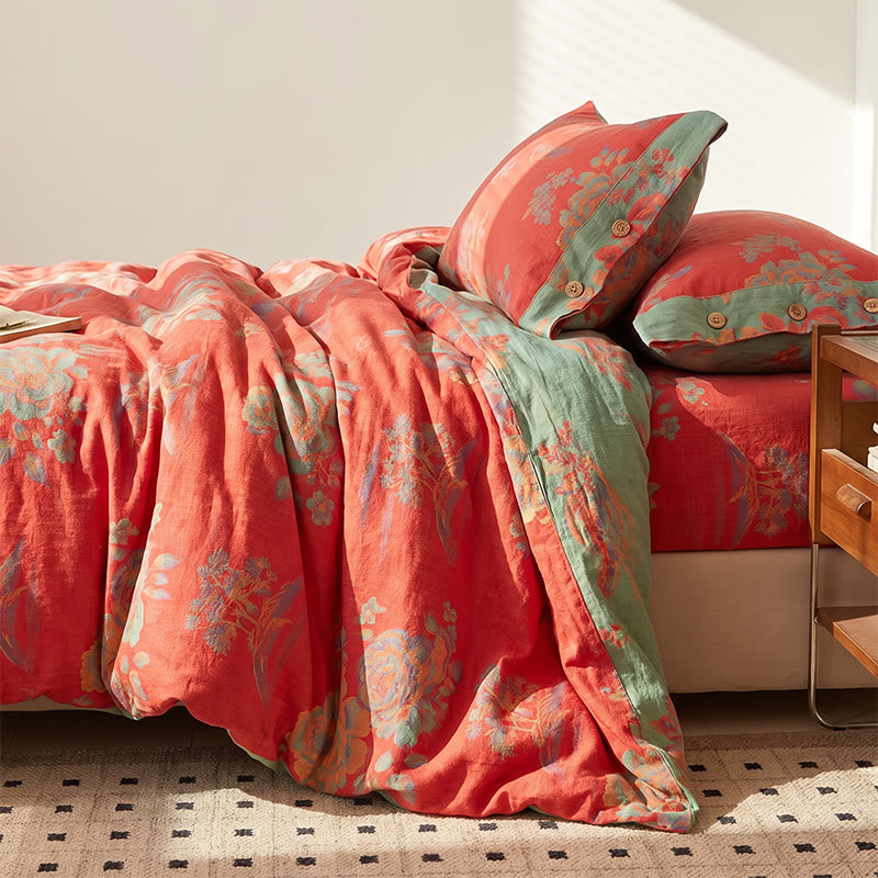 Luxurious Peony Jacquard Cotton Gauze Bedding  - image 14