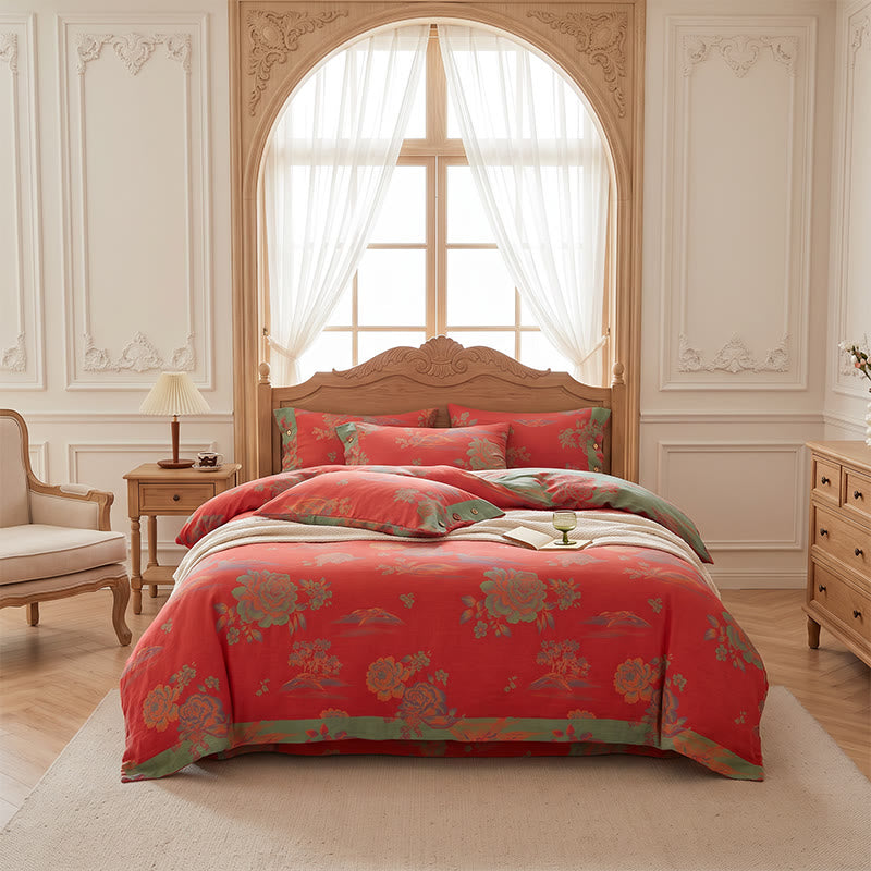 Luxurious Peony Jacquard Cotton Gauze Bedding  - image 17