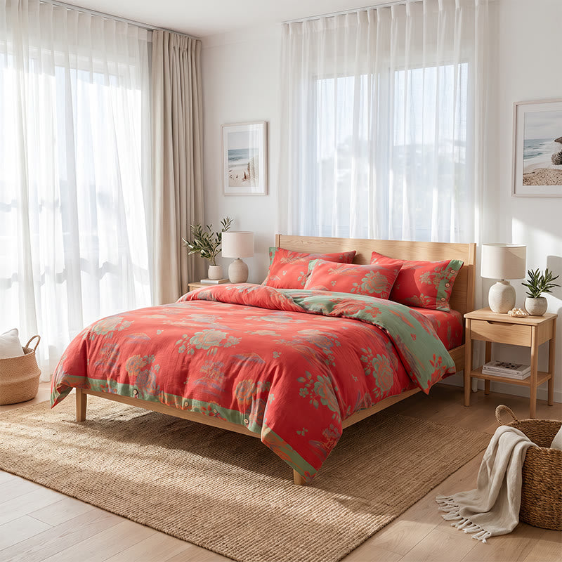 Luxurious Peony Jacquard Cotton Gauze Bedding  - image 18