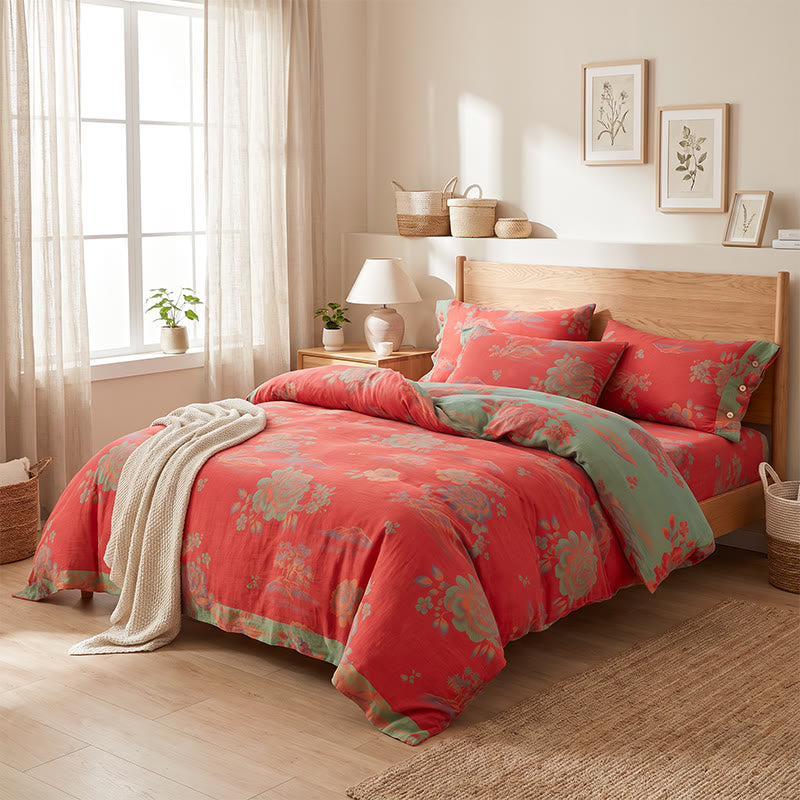 Luxurious Peony Jacquard Cotton Gauze Bedding  - image 15