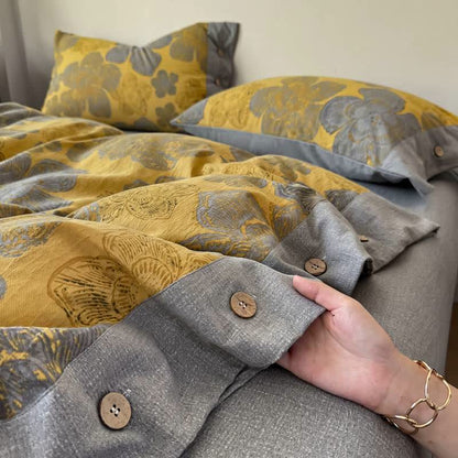 Cotton Linen Floral Bedding Set with Button Closure - image 3