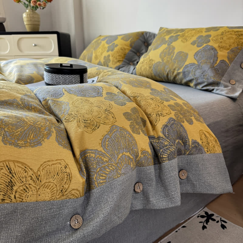 Cotton Linen Floral Bedding Set with Button Closure - King - image 0