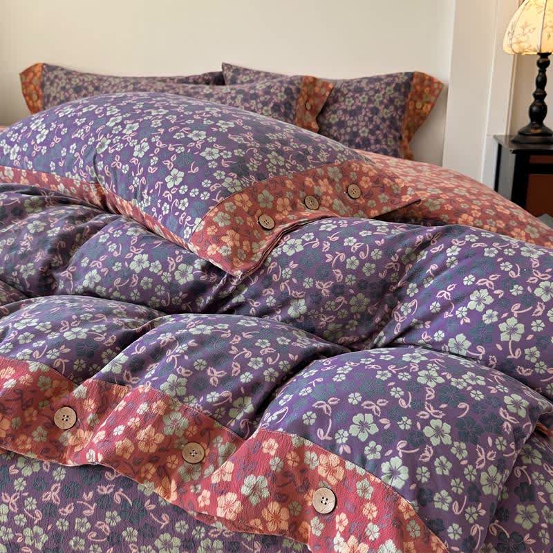 Cotton Linen Vintage Floral 4-Piece Bedding Set - image 2