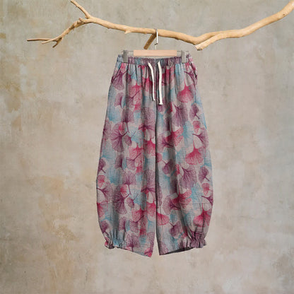 Relaxed Ginkgo Leaf Cotton Harem Pants - Beige - XL - image 6