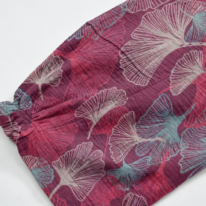 Relaxed Ginkgo Leaf Cotton Harem Pants - image 4