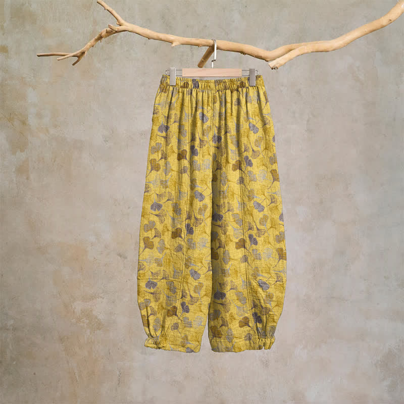 Retro Ginkgo Leaf Cotton Lounge Pants - image 1