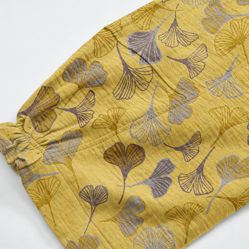 Retro Ginkgo Leaf Cotton Lounge Pants - image 4