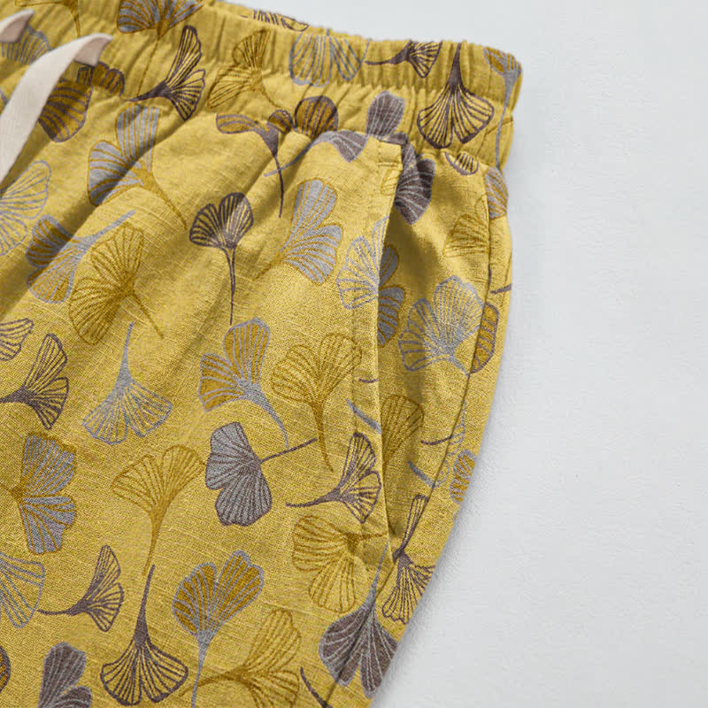 Retro Ginkgo Leaf Cotton Lounge Pants - image 3