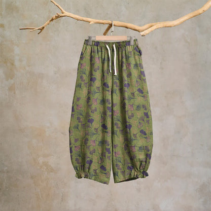 Retro Ginkgo Leaf Cotton Lounge Pants - Green - XL - image 6