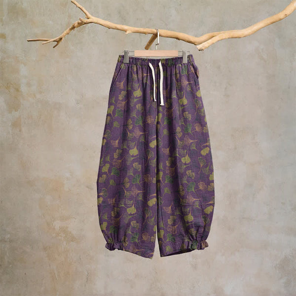 Retro Ginkgo Leaf Cotton Lounge Pants - Purple - XL - image 0